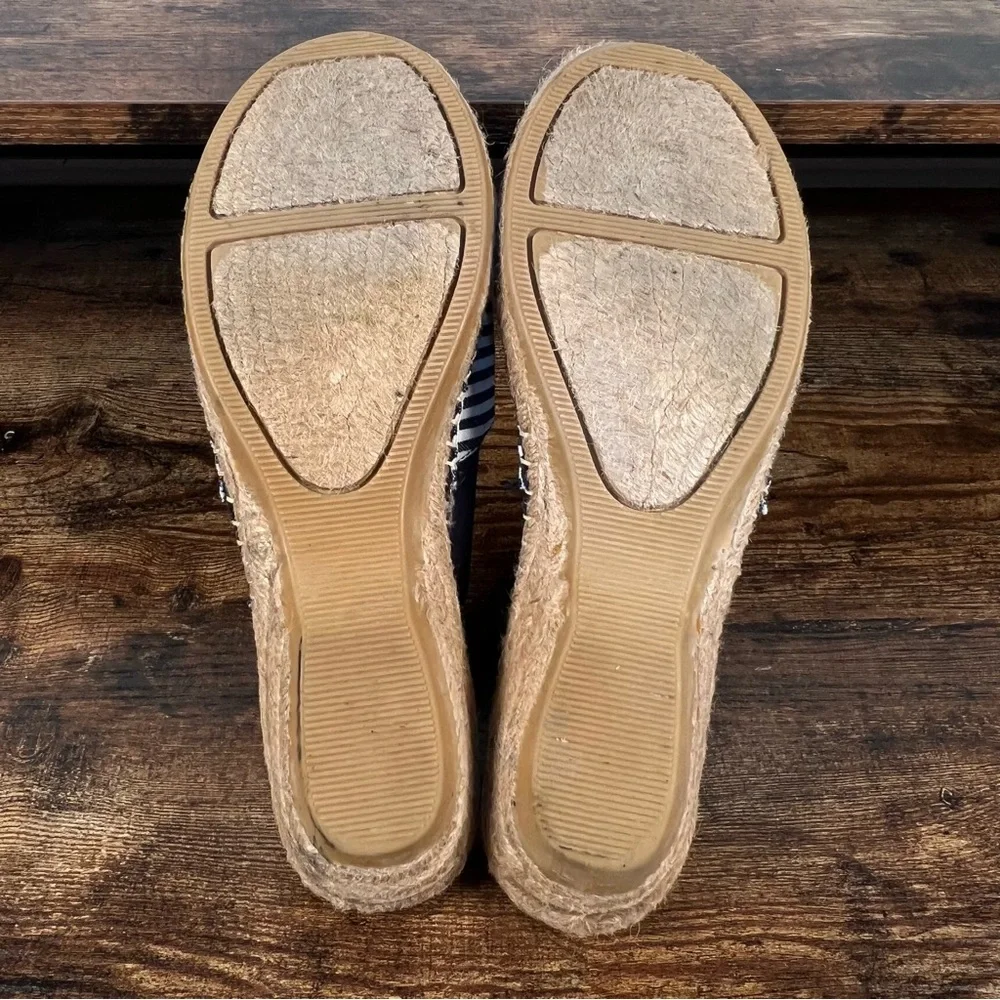 Cliffs‎ Espadrille Sandal Chyme Wedge Peep Toe Navy Blue Striped Sling Back 10